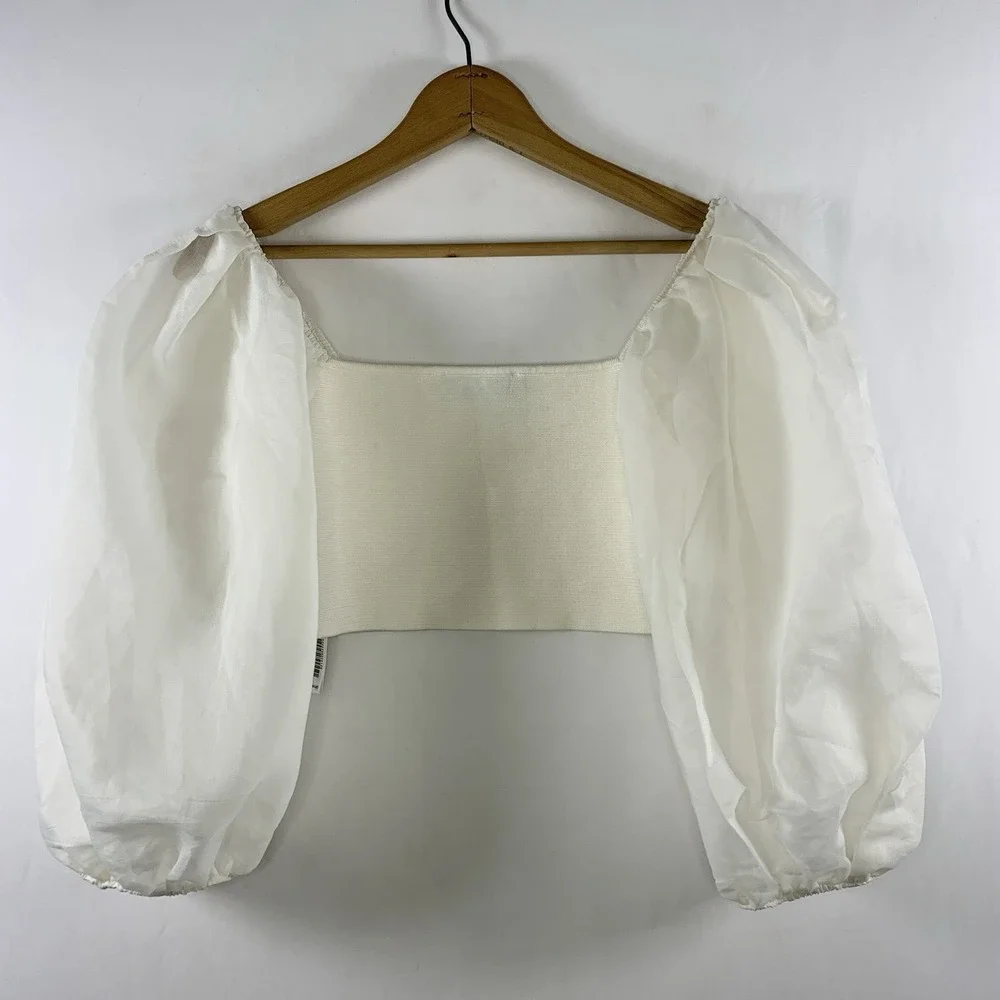 Zara Womens Sheer Puff Sleeve Bandeau Top Sz L Romantic Ethereal Feminine Bridal